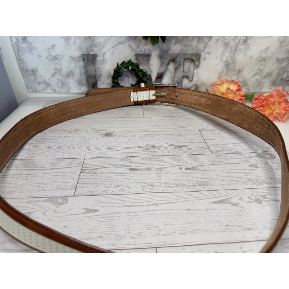 Vintage Brown and Ivory Perforated Leather Belt Men 45